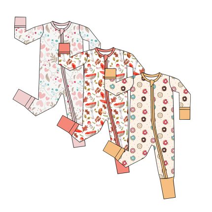 Weiwei toddler sleepwear romper, made from bamboo viscose with two-way zippers for easy changing; ideal for newborns. Custom and wholesale options available.