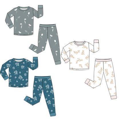 Custom newborn Weiwei bamboo pajamas with floral print. Wholesale options for baby girl zippy romper; bamboo cotton blend with ruffles and fold-over covers.
