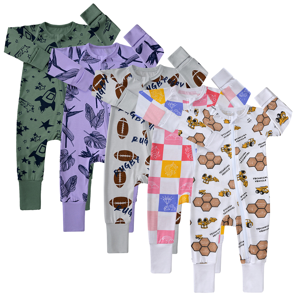 Weiwei Custom High Quality Soft Stretchy Footie Pajama Kids Infant Black Smile Face Designer Zipper Bamboo Baby Rompers bamboo