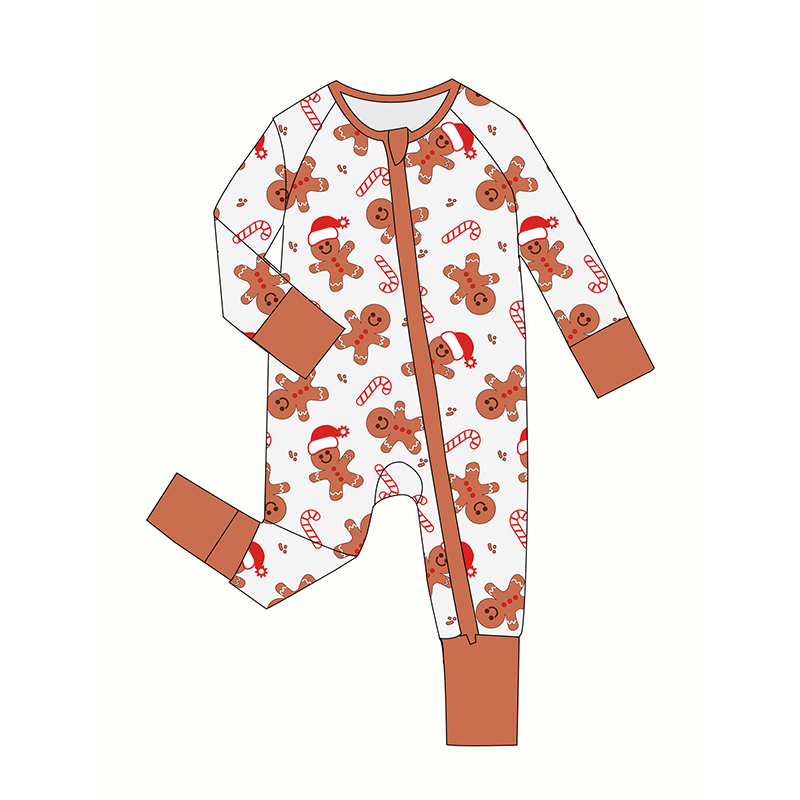 High-quality Weiwei custom printed bamboo spandex romper: Long sleeve zipper pajamas for newborns. Ideal wholesale choice for eco-friendly baby clothing.