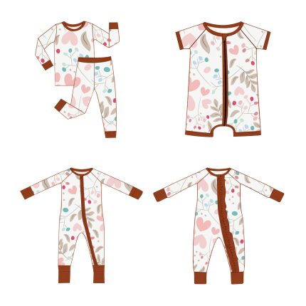 Weiwei Customized Full Print Children's and Girls' Continuous Body Clothes, Summer Strawberry Themed Knitted Jumpsuit with Zipper bamboo