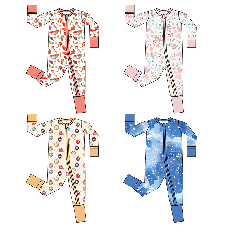 Weiwei Valentine's Day bamboo baby pajamas with double zippers. Lovely heart pattern sleepwear for newborns. Custom & wholesale options available.