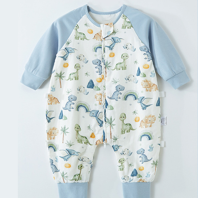 Wholesale supplier offering OEM custom low MOQ viscose bamboo baby pajamas with zipper, featuring soft, blind print designs.