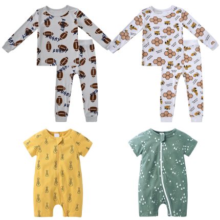 Customized Your Own Brand Baby Bamboo Pajamas Romper Oem Custom Printed Kids Pajamas Kids Clothing With Zipper