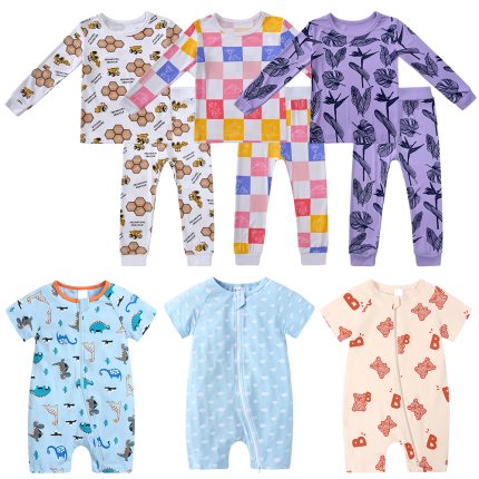 Baby Bamboo Pajamas Autumn Jumpsuit Baby's Diagonal Zipper Long Crawling Suit for Baby Winter Wear