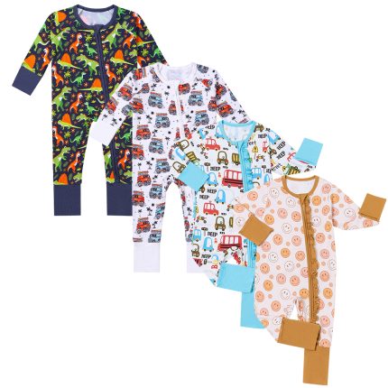 High Quality Custom Printed Bamboo Clothing Spandex Baby Romper Zipper Newborn Long Sleeve Baby Pajamas