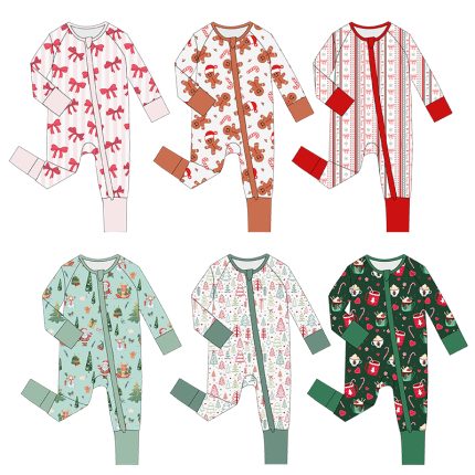 Organic Christmas Bamboo Pajamas Zip Rompers Baby Jumpsuit Custom Newborn Onesie Sleep Wear for Baby Clothing Baby Sleepsuit