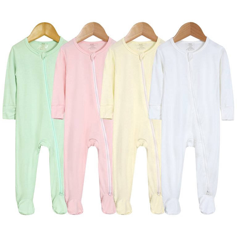 Custom farm western print bamboo baby sleeper by Weiwei; perfect for newborns. Wholesale options available. Features folded cuffs for comfort.