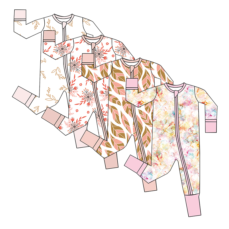 Shop WeiWei's wholesale custom bamboo spandex romper set for newborns. Long sleeve pajamas with zipper, perfect for baby boys and girls.
