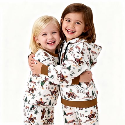 Custom Print Pattern Comfortable Long-Sleeved Casual Bamboo Hooded Sweatshirt Set for Children