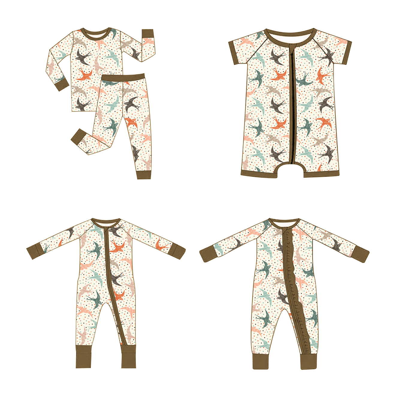 Explore WeiWei's custom bamboo newborn pajamas, featuring wholesale print designs and double zippers for easy changes. Perfect for little sleepers.