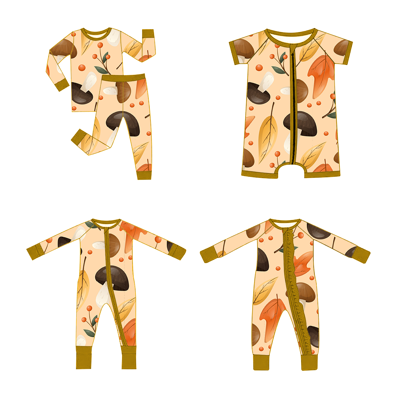 WeiWei wholesale bamboo newborn zipper romper, 95% bamboo and 5% spandex, custom printed logo pajamas for toddlers. Eco-friendly comfort for babies.